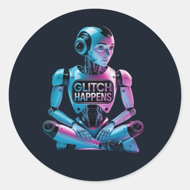 Sticker Rond ❤️ GLITCH SE PASSE ! Amusant Ai Chatbot Mèmes de c (Devant)