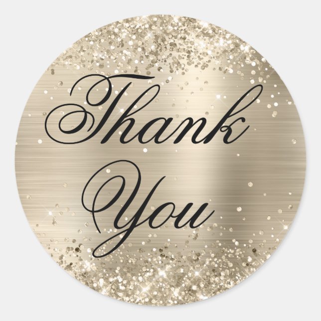 Sticker Rond Gliterie Champagne Foil Merci fantaisie (Devant)