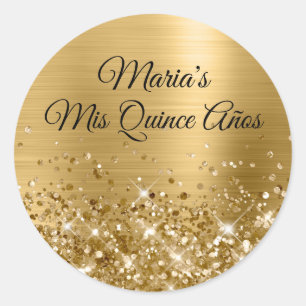 Sticker Rond Glitter Gold Foil Mis Quince Años
