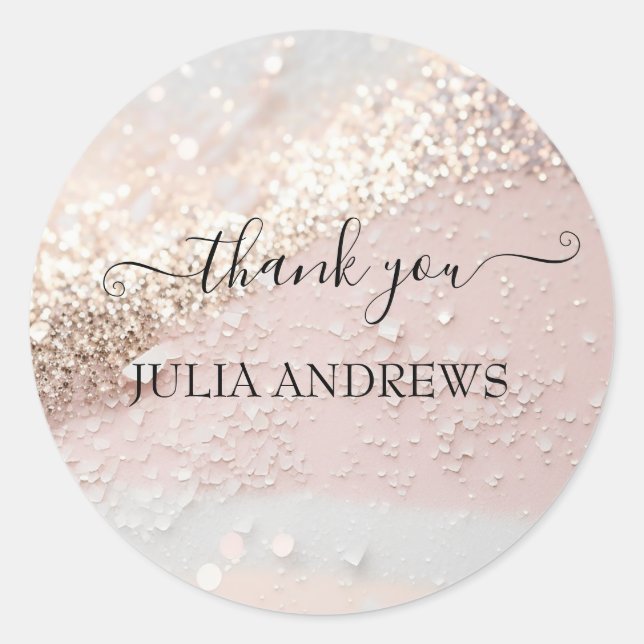 Sticker Rond Glitter « Merci ! » personnalisé pour client (Devant)