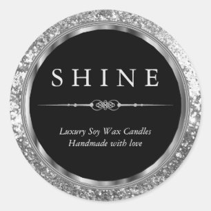 Sticker Rond Glitter noir et argent métallique