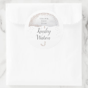 Sticker Rond Glitter parapluie aquarelle gris doux baby shower