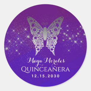 Sticker Rond Glitter Purple Quinceanera