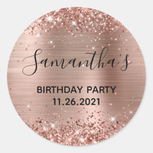 Sticker Rond Glitter Rose Gold Foil fête d'anniversaire