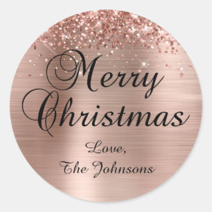 Sticker Rond Glitter Rose Gold Foil Joyeux Noël Famille