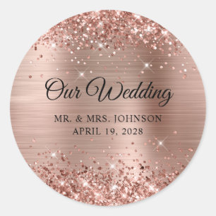 Sticker Rond Glitter Rose or huile Notre Mariage