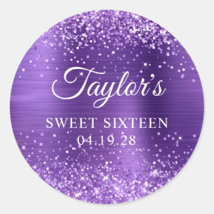 Sticker Rond Glitterie Améthyste Sweet sixteen à huile violet