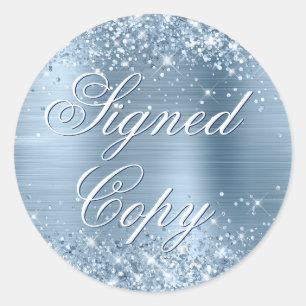 Sticker Rond Glitterie Bleu clair Fhuile fantaisie Signé