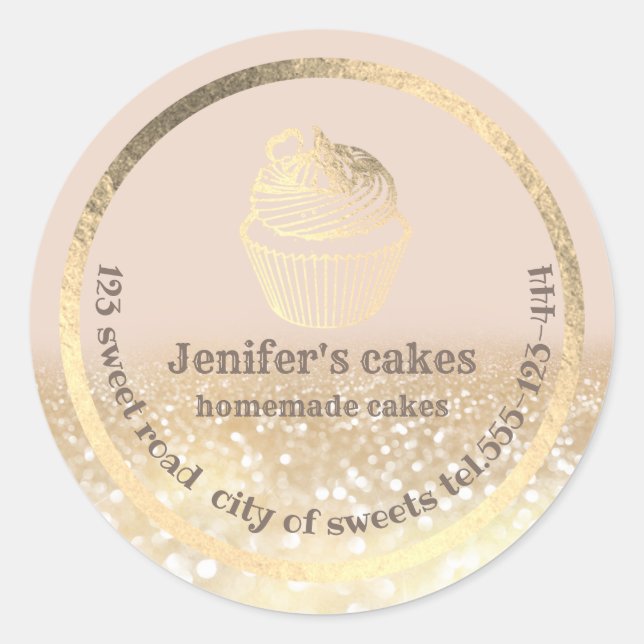 Sticker Rond Glitterie d'or Gâteaux faits maison et gâteries em (Devant)