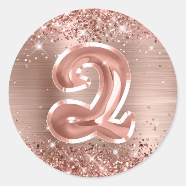 Sticker Rond Glitterie Rose Gold Foil Numéro 2 Anniversaire (Devant)