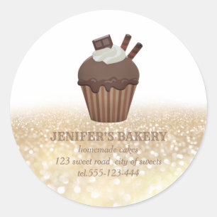 Sticker Rond Glitterie vintage en or cupcakes et sucreries fait