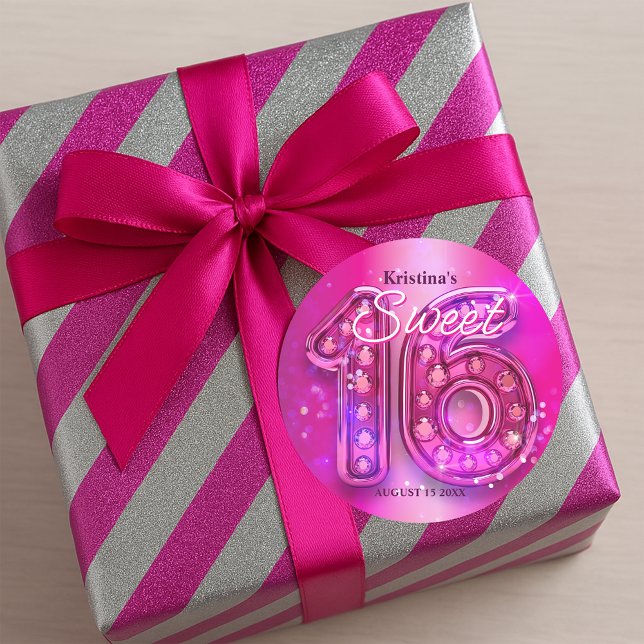 Sticker Rond Glittering Hot Pink Jewel Sweet Sixteen  (Créateur téléchargé)