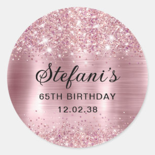 Sticker Rond Glittery Blush Rose Gold Foil 65e anniversaire