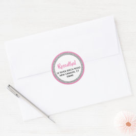 Sticker Rond Glittery Dark Pink & Silver Adresse de retour