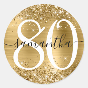 Sticker Rond Glittery Gold Faux Foil Personnalisé 80