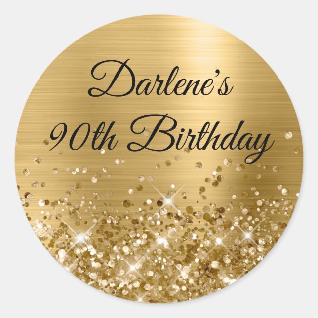 Sticker Rond Glittery Gold Foil 90e anniversaire (Devant)