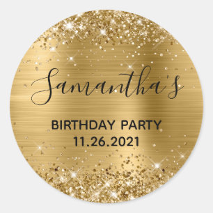 Sticker Rond Glittery Gold Foil fête d'anniversaire