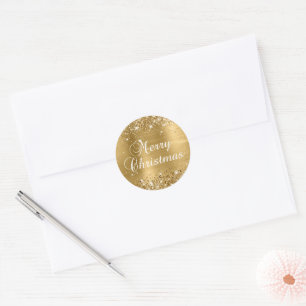 Sticker Rond Glittery Gold Foil Joyeux Noël