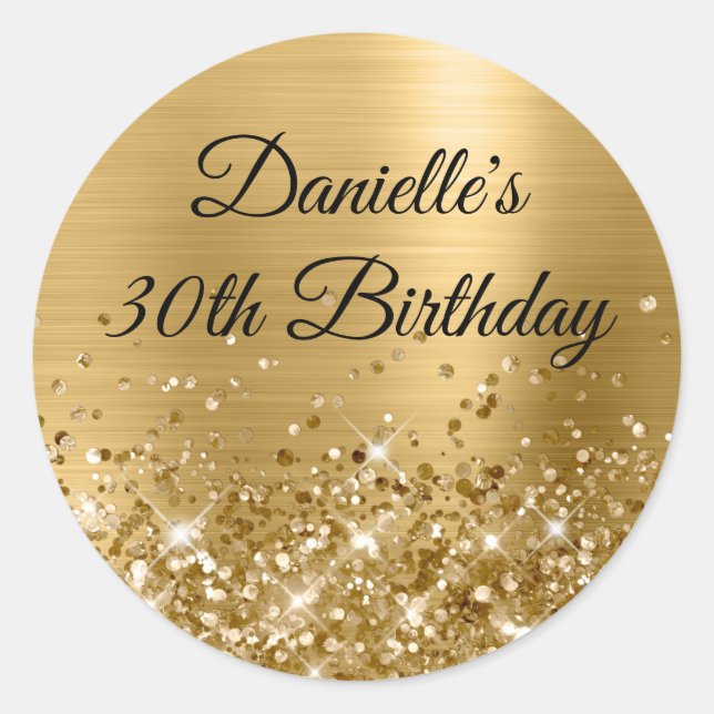 Sticker Rond Glittery Gold Foil Moderne 30e anniversaire (Devant)