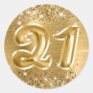 Sticker Rond Glittery Gold Foil Numéro 21 Anniversaire