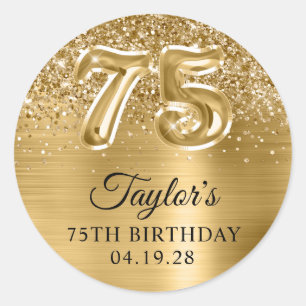 Sticker Rond Glittery Gold Foil Numéro 75 Anniversaire