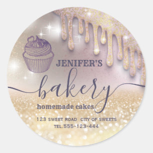Sticker Rond Glittery gouttes cupcake chef script boulangerie c
