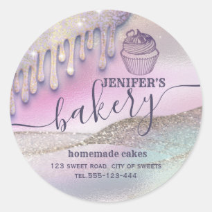 Sticker Rond Glittery gouttes cupcake chef script boulangerie c