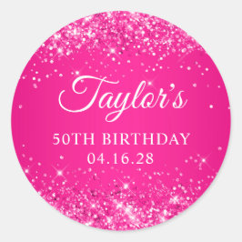Sticker Rond Glittery Hot Pink 50e anniversaire