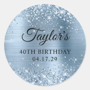 Sticker Rond Glittery Light Blue Foil 40e anniversaire