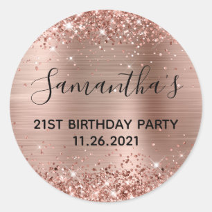 Sticker Rond Glittery Rose Gold Foil 21e fête d'anniversaire