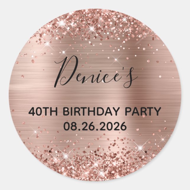 Sticker Rond Glittery Rose Gold Foil 40e fête d'anniversaire (Devant)