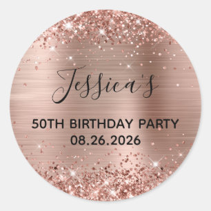 Sticker Rond Glittery Rose Gold Foil 50e fête d'anniversaire