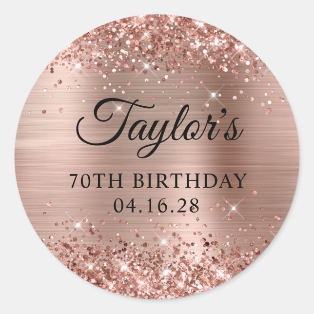Sticker Rond Glittery Rose Gold Foil 70e anniversaire (Devant)