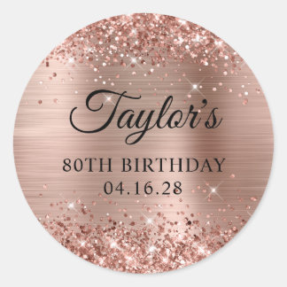 Sticker Rond Glittery Rose Gold Foil 80e anniversaire