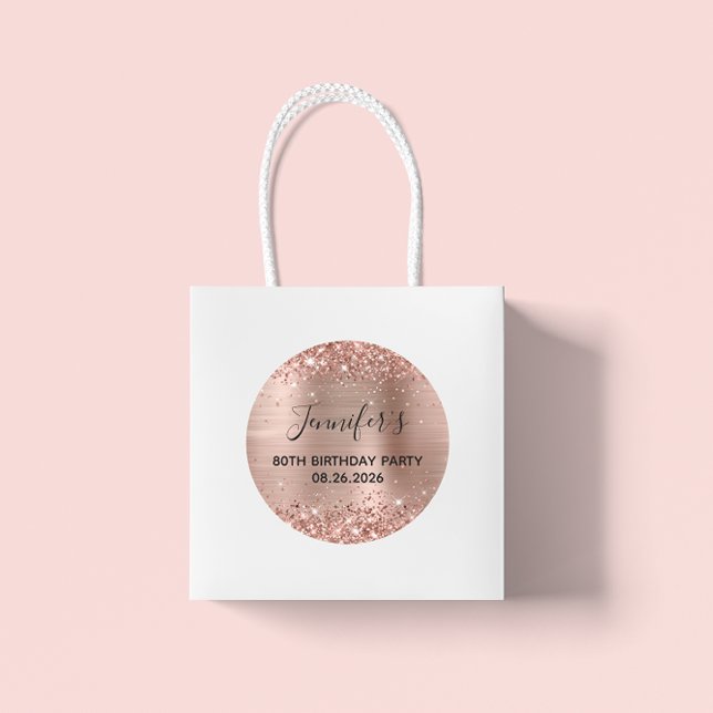 Sticker Rond Glittery Rose Gold Foil 80e fête d'anniversaire (Large Round Favor Stickers)