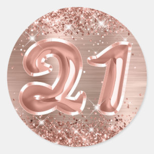 Sticker Rond Glittery Rose Gold Foil Numéro 21 Anniversaire
