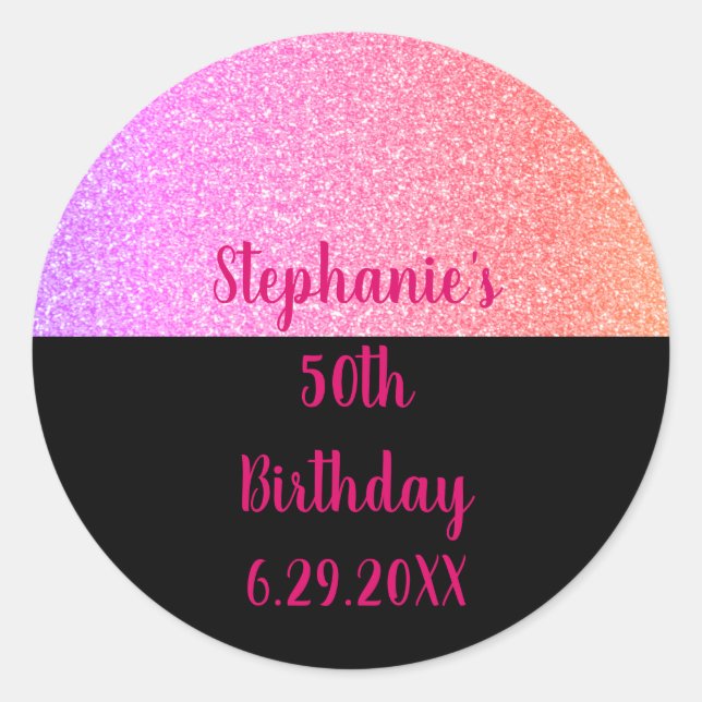 Sticker Rond Glittery Rose Gold Rose Noir Joyeux Anniversaire 2 (Devant)