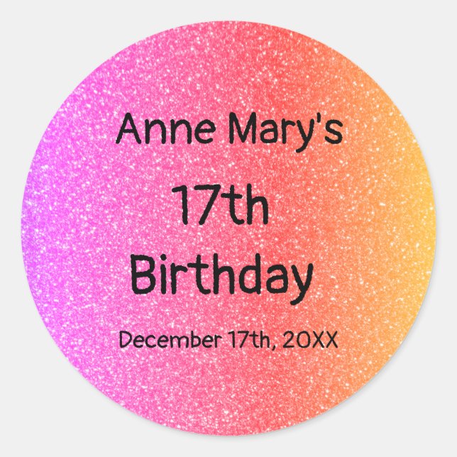 Sticker Rond Glittery Rose Orange 17e anniversaire Age personna (Devant)
