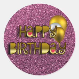 Sticker Rond Glittery Shiny Joyeux Anniversaire Typographie Scr
