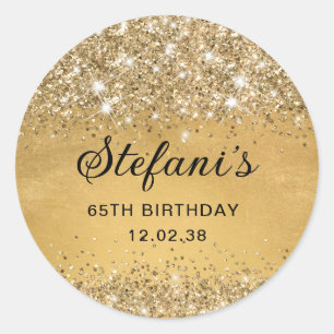 Sticker Rond Glittery Soft Gold Foil 65e Anniversaire Classique
