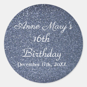 Sticker Rond Glittery Sparkle 16e anniversaire Custom Blue Grey