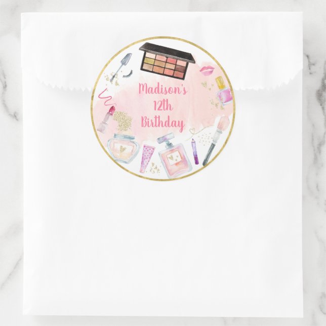 Sticker Rond Glitz & Glam Spa or rose Anniversaire (Sac)
