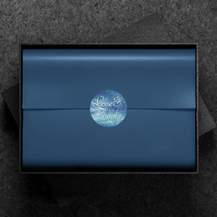 Sticker Rond Glitzy Foil   Ice Blue Faux Iridescente Merci