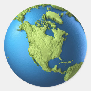 Sticker Rond Globe 3d isolé sur blanc.Continent Amérique du Nor