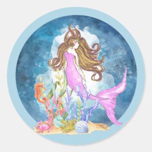 Sticker Rond Globe d'aquarelle de sirène pourpre