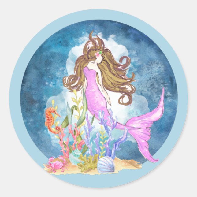 Sticker Rond Globe d'aquarelle de sirène pourpre (Devant)