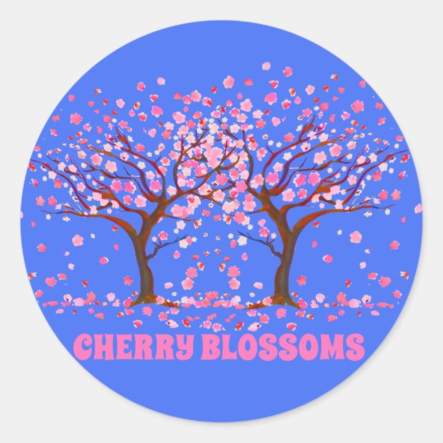 Sticker Rond Globe des neiges roses des fleurs de cerisiers (Devant)