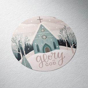 Sticker Rond Gloire à Dieu Noël religieux d'hiver Église