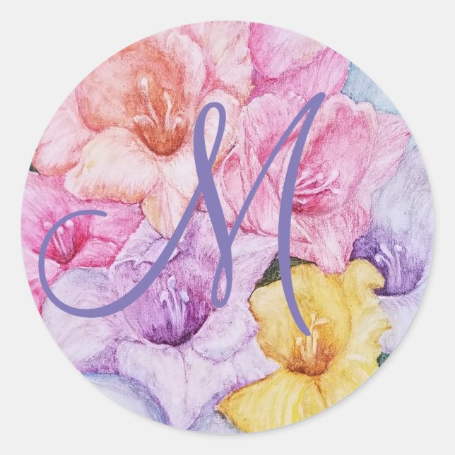 STICKER ROND GLORIEUX GLADIOLA FLORAL (Devant)