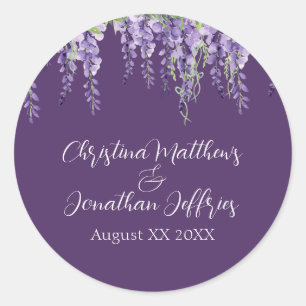 Sticker Rond Glycine aquarelle romantique sur fond violet foncé